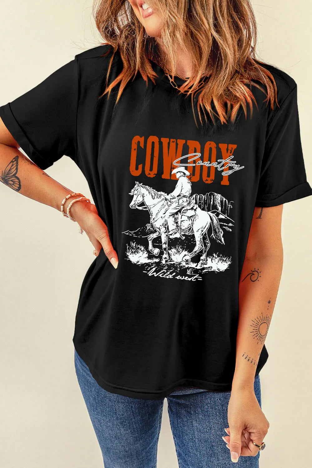 COWBOY Round Neck Short Sleeve T-Shirt – Trendsi | ClozArt
