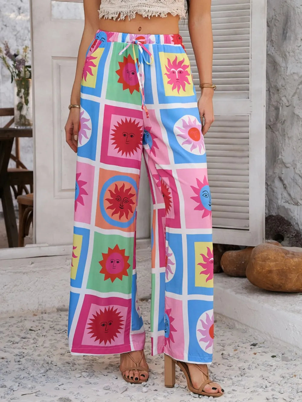 Devine Drawstring Printed Wide Leg Pants – Trendsi | ClozArt