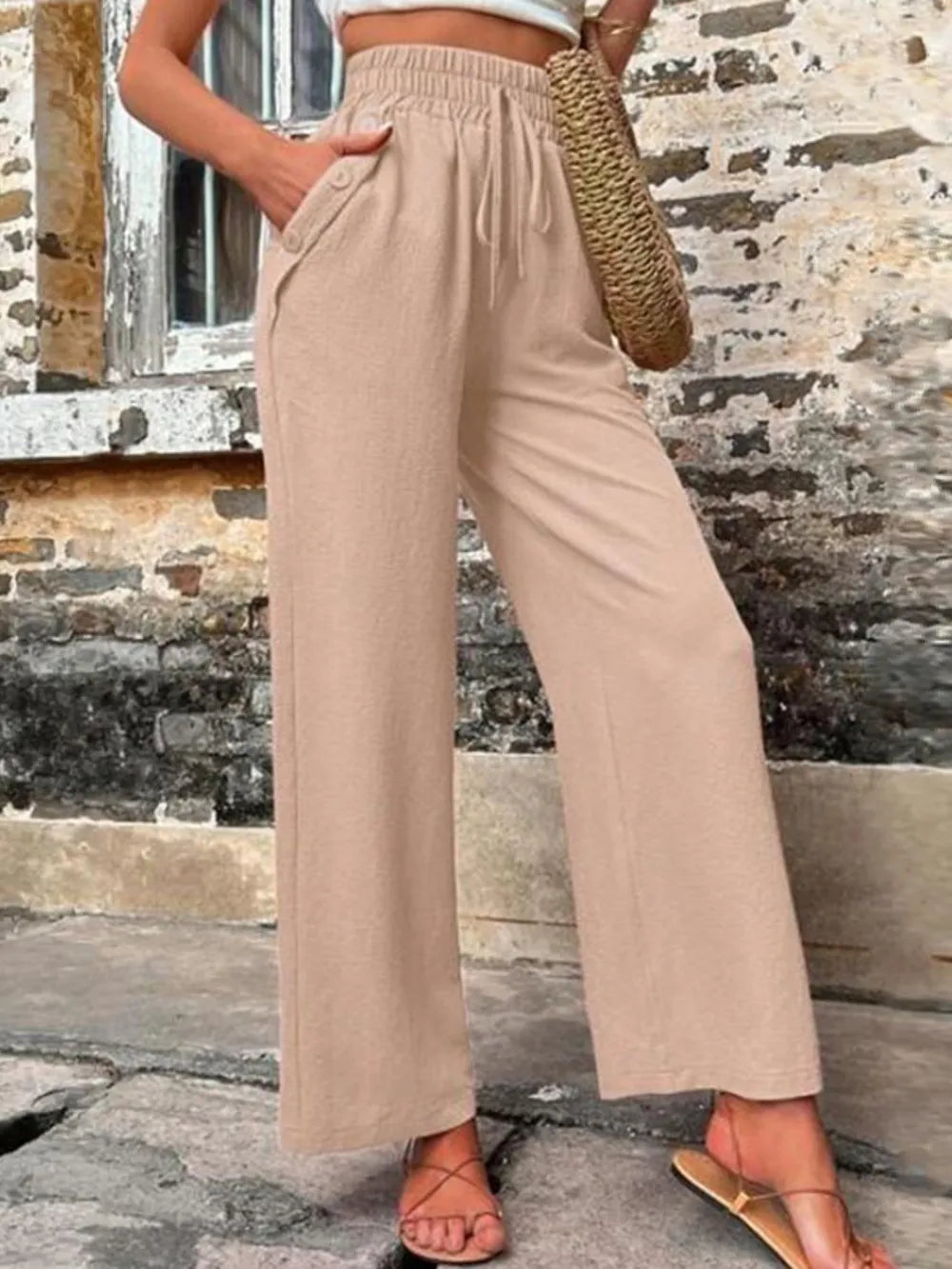 Tied High Waist Wide Leg Pants with Pockets – Trendsi | ClozArt