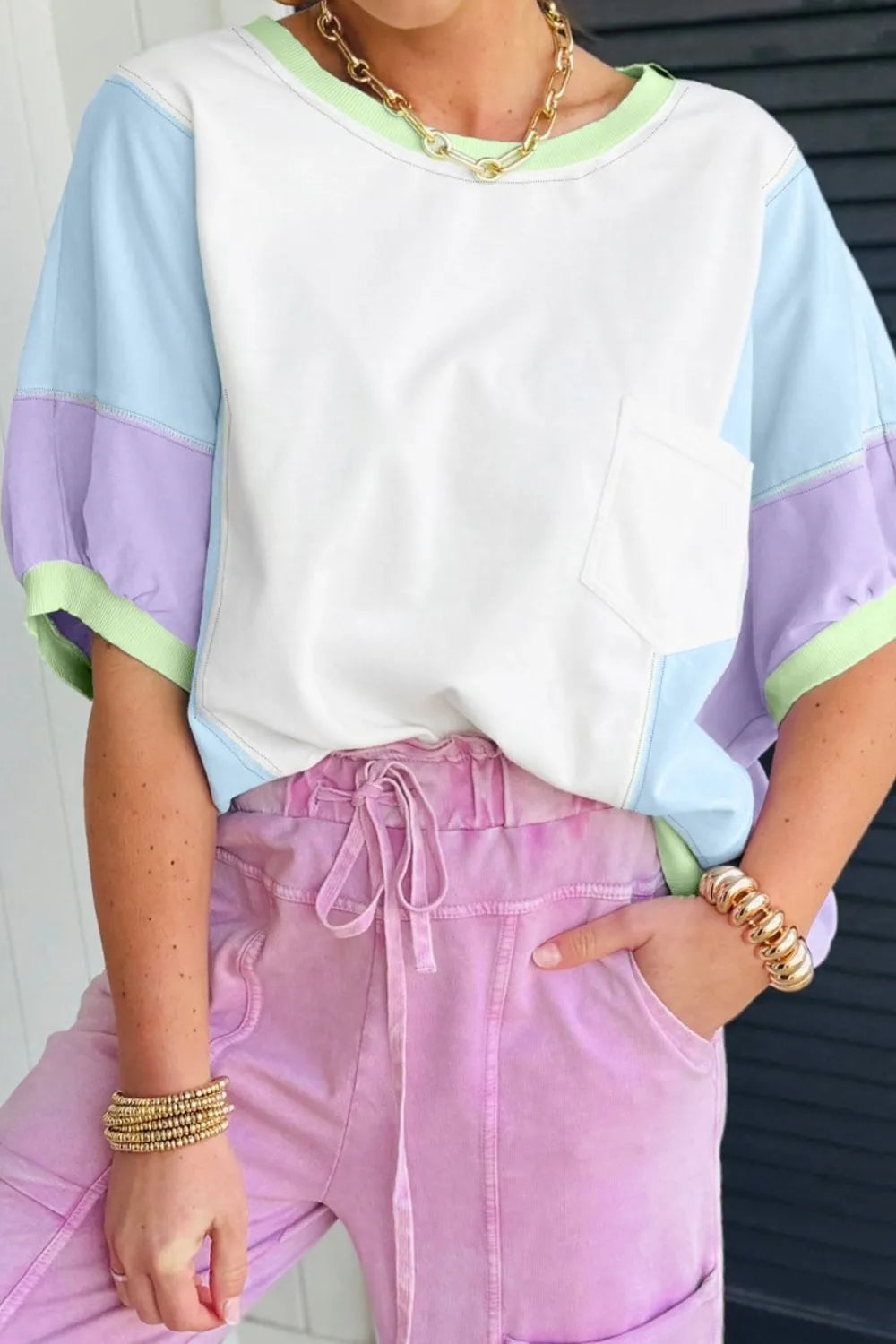 Color Block Patchwork Half Sleeve Oversized T Shirt – Trendsi | ClozArt
