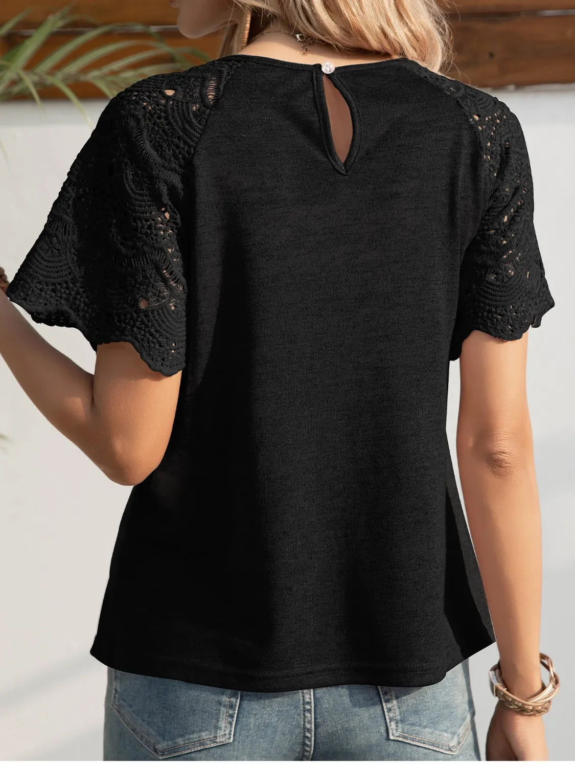 Round Neck Short Sleeve Crochet Top – Trendsi | ClozArt