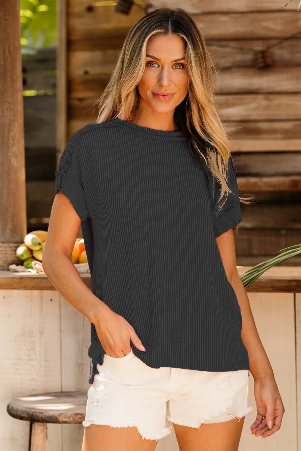 Exposed Seam Round Neck Short Sleeve T-Shirt – Trendsi | ClozArt