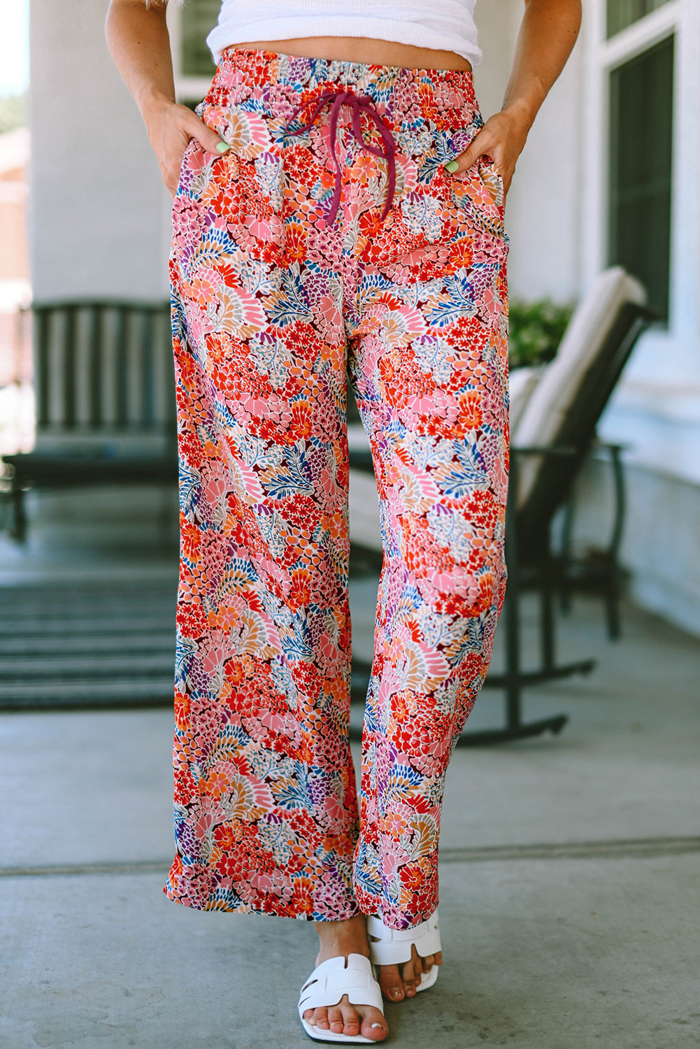 Printed Tie Waist Wide Leg Long Pants – Trendsi | ClozArt