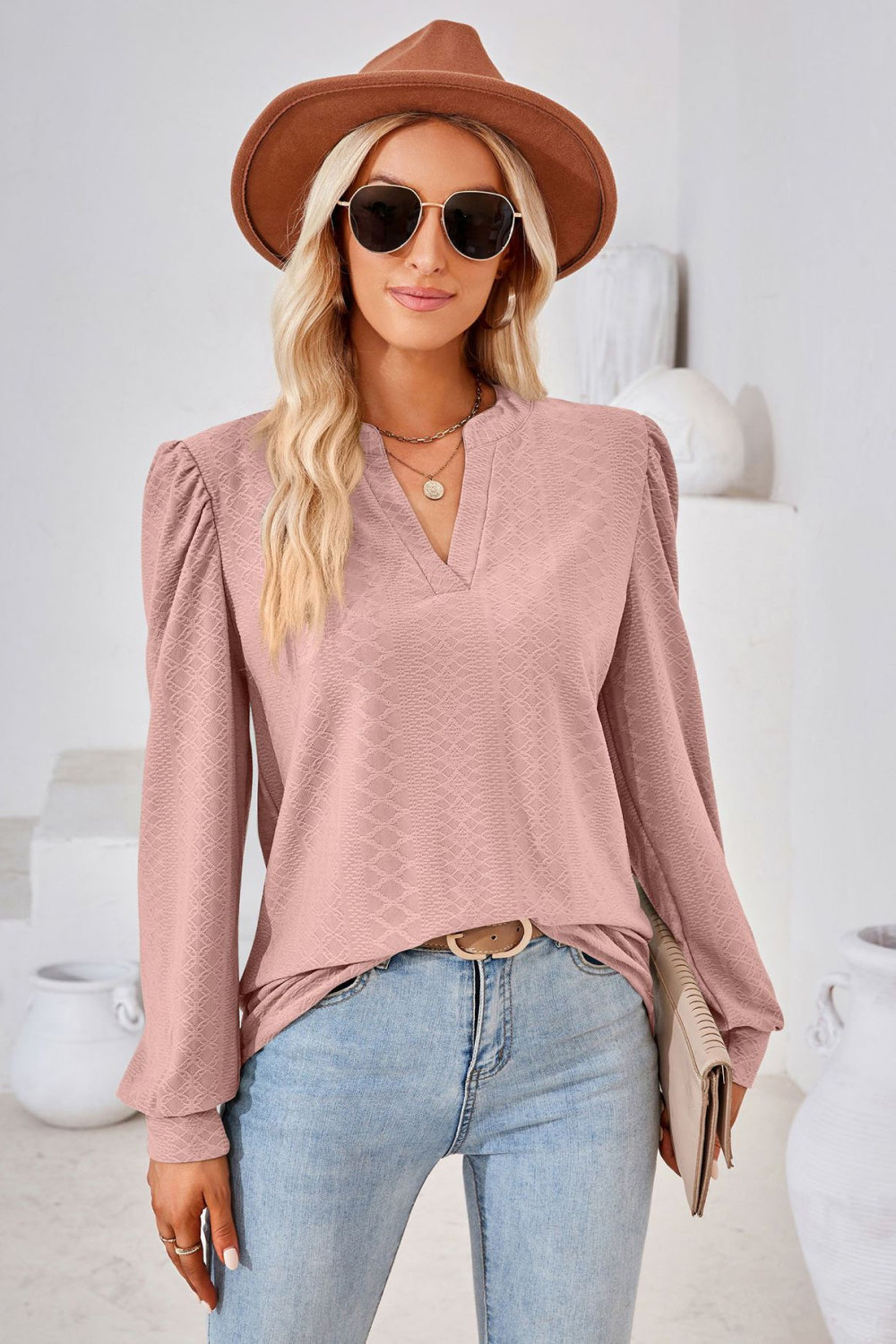 V-Neck Puff Sleeve Blouse – Trendsi | ClozArt