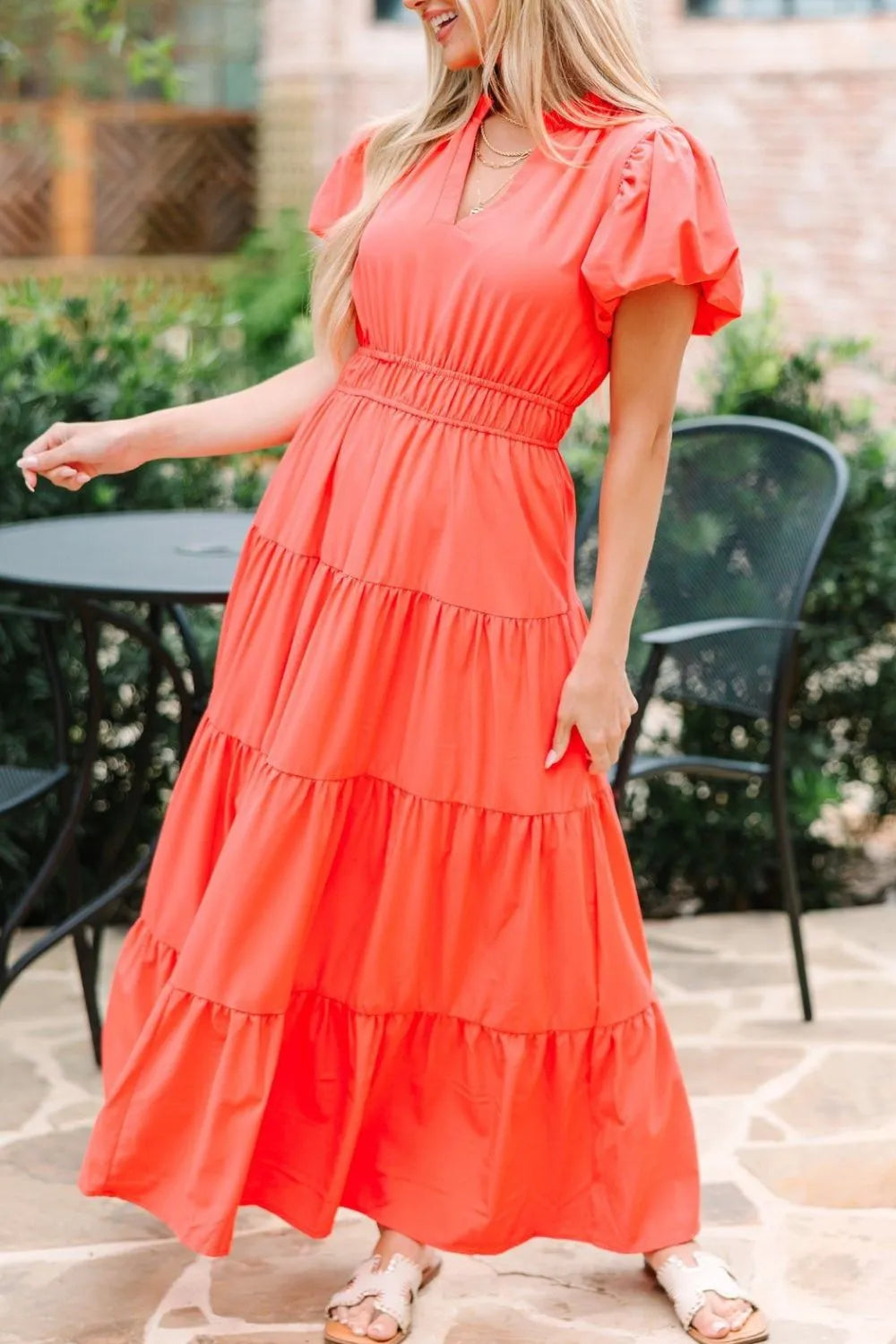 Notched Short Puff Sleeve Dress – Trendsi | ClozArt