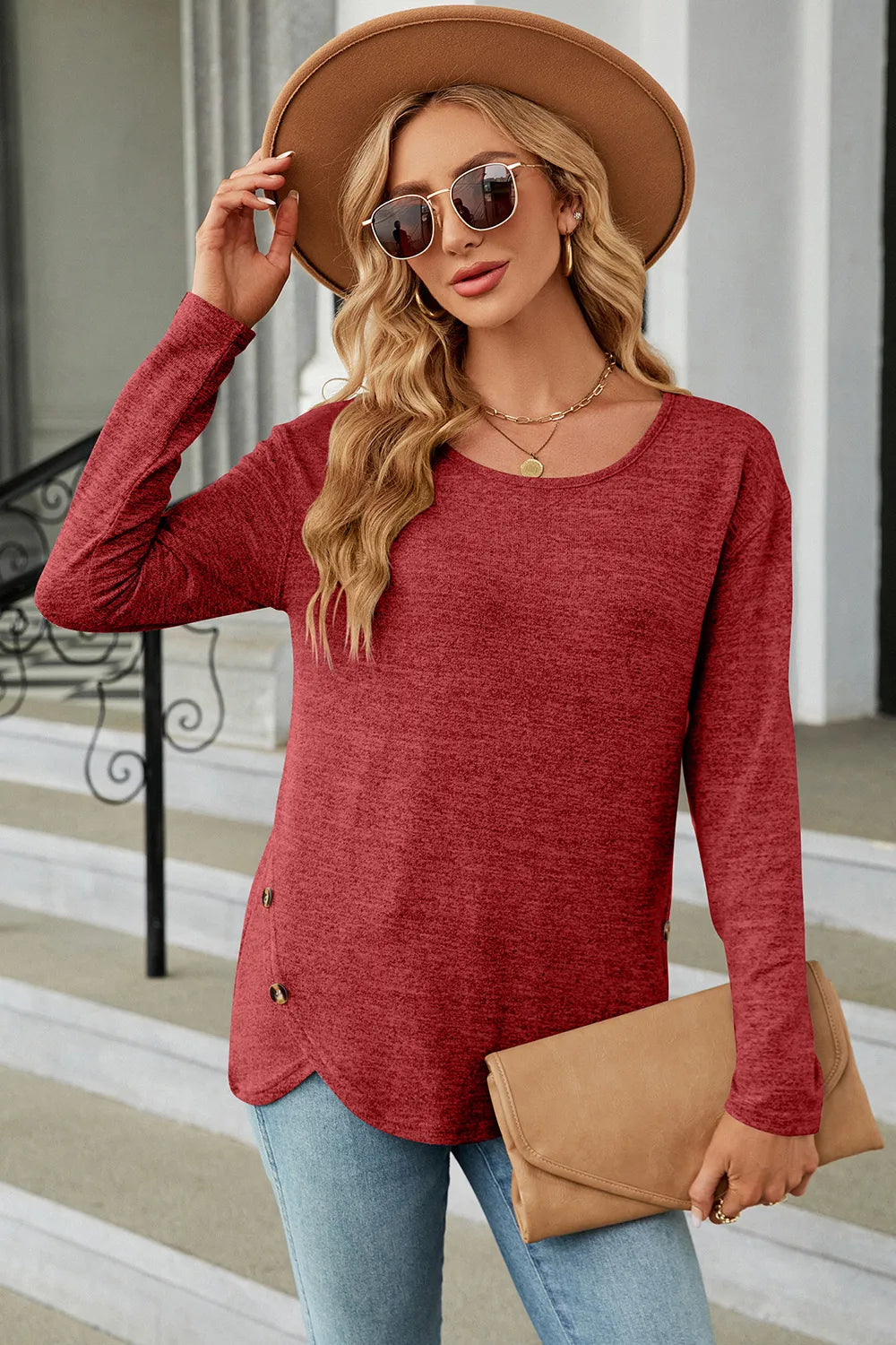 Round Neck Long Sleeve T-Shirt – Trendsi | ClozArt