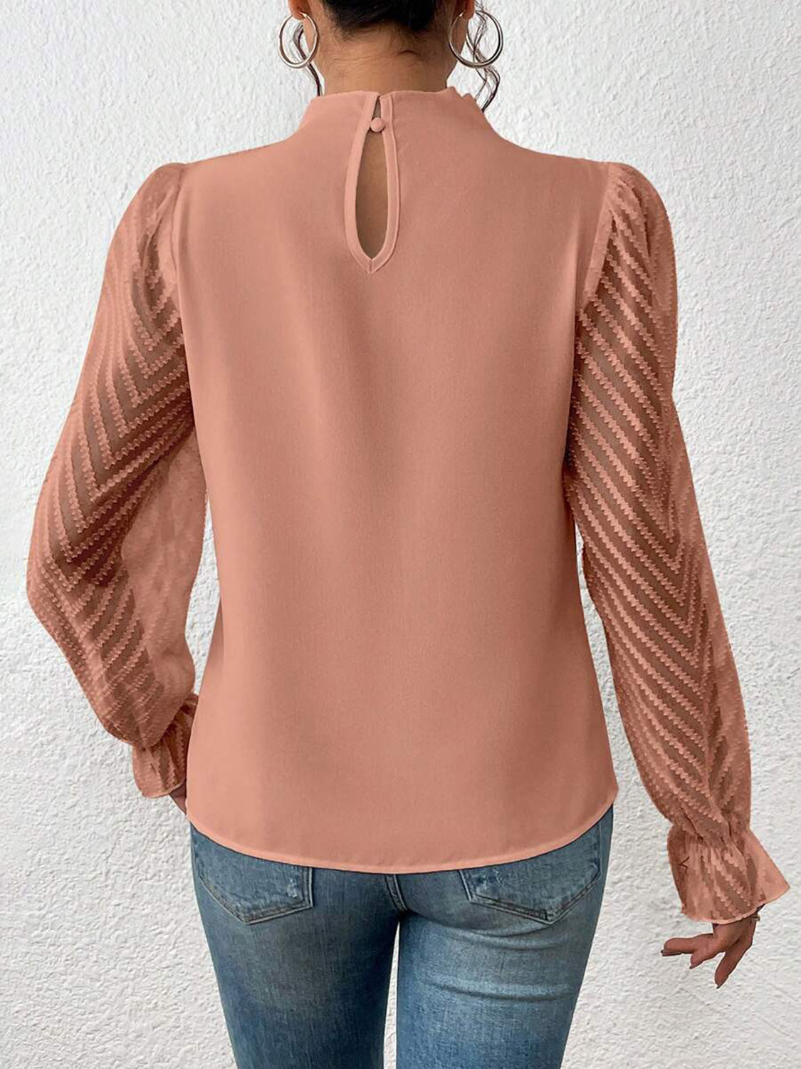 Mock Neck Flounce Sleeve Blouse – Trendsi | ClozArt