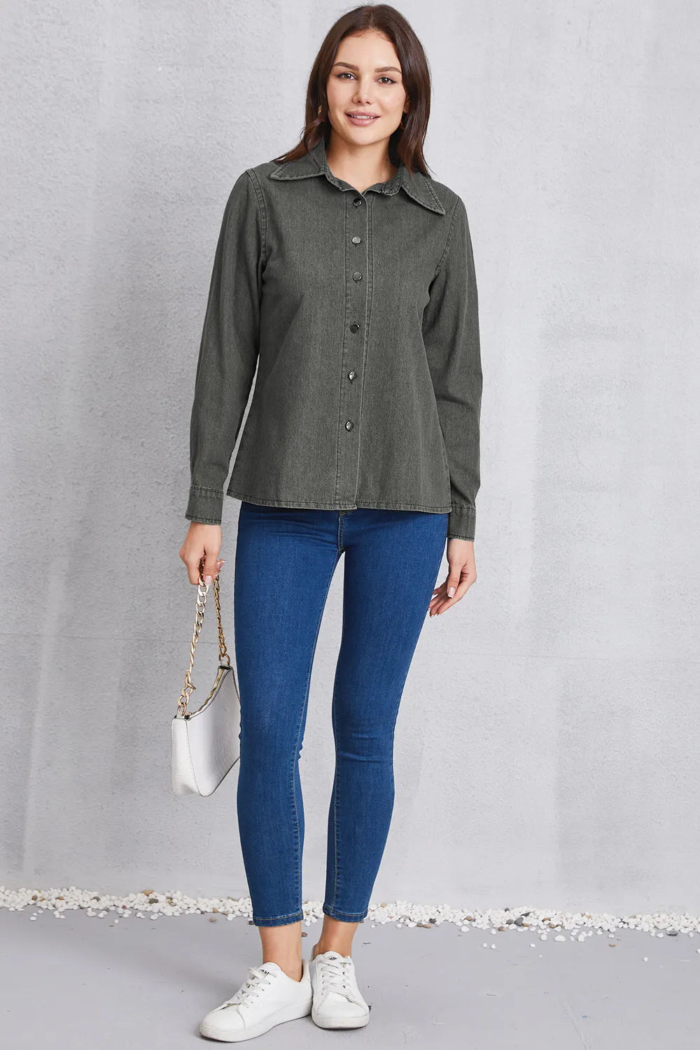Collared Neck Button Up Denim Top – Trendsi | ClozArt