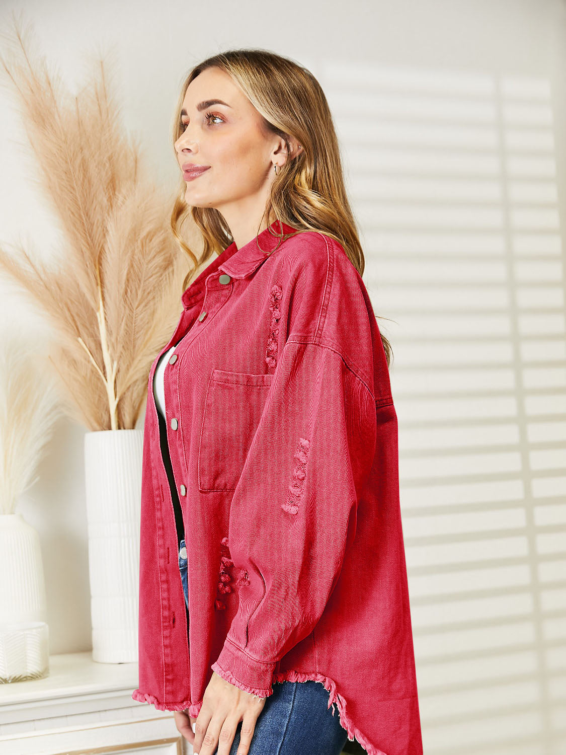 Distressed Raw Hem Denim Jacket – Trendsi | ClozArt