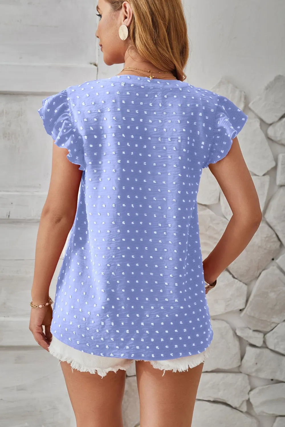 Swiss Dot Ruffled Cap Sleeve T-Shirt – Trendsi | ClozArt
