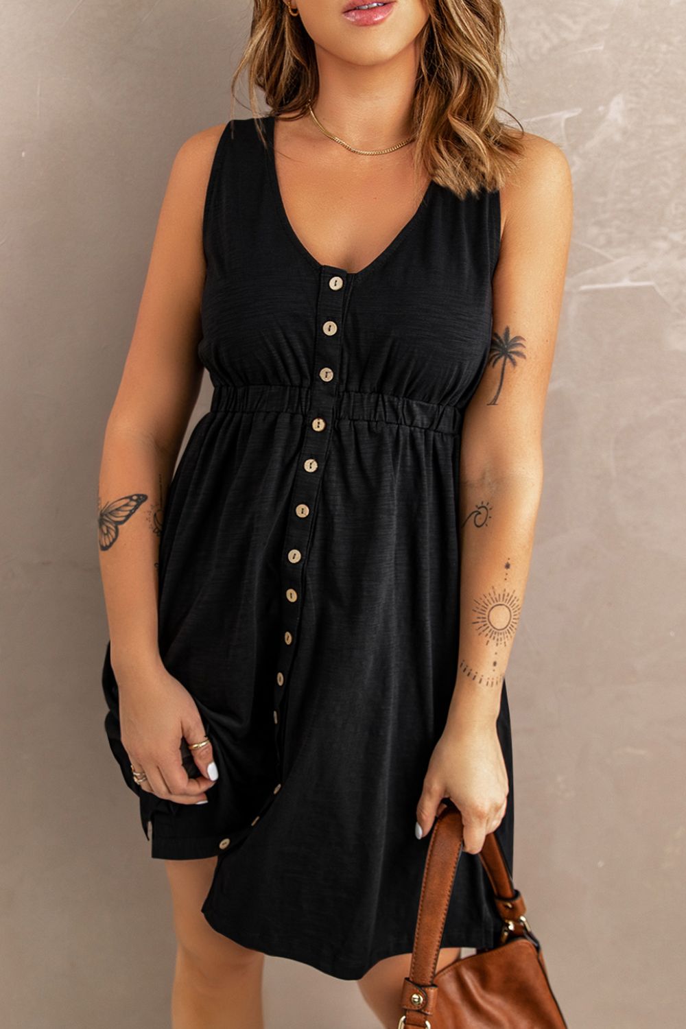 Sleeveless Button Down Mini Magic Dress – Trendsi | ClozArt