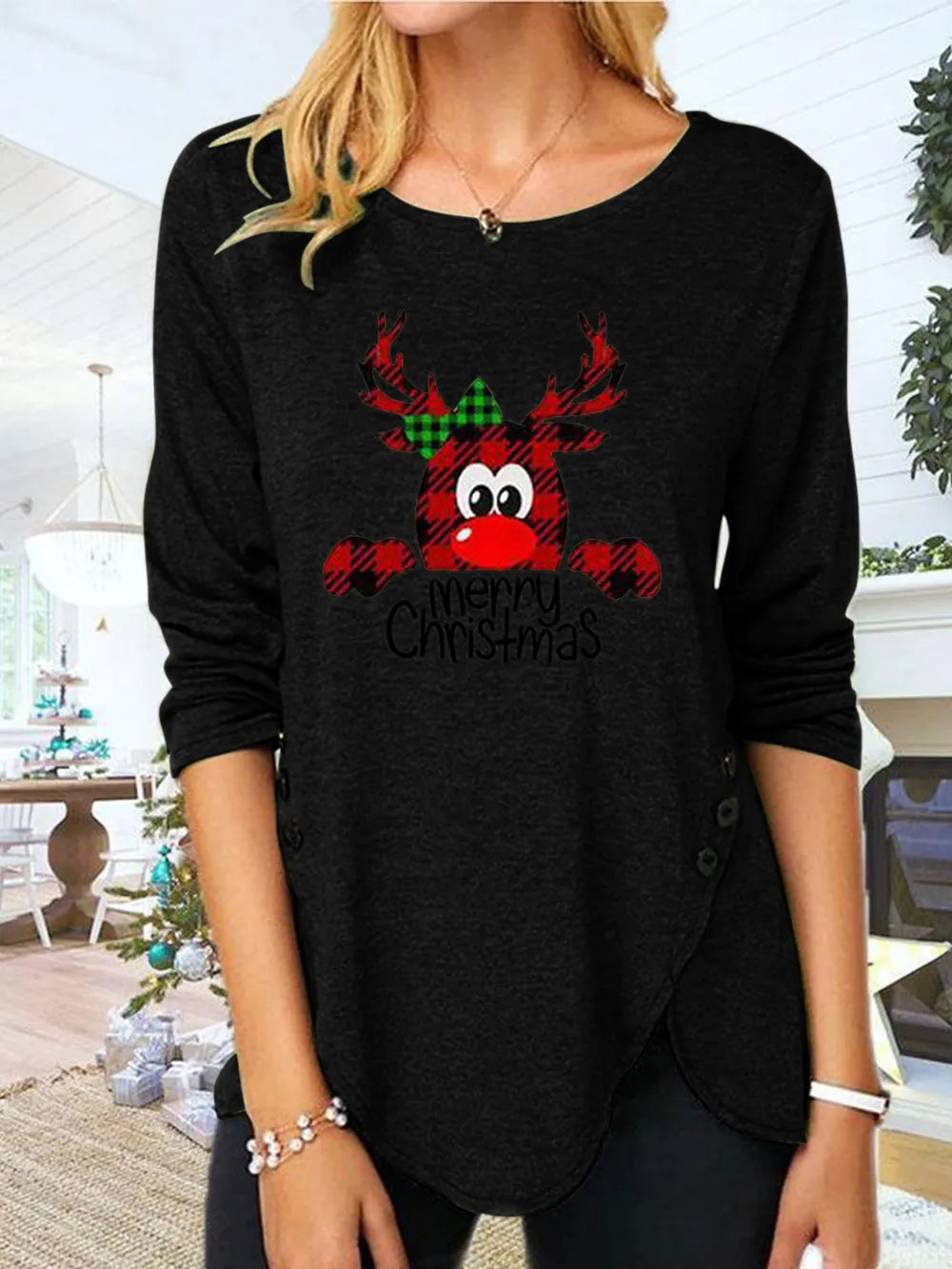 Full Size Reindeer Round Neck Long Sleeve T-Shirt – Trendsi | ClozArt
