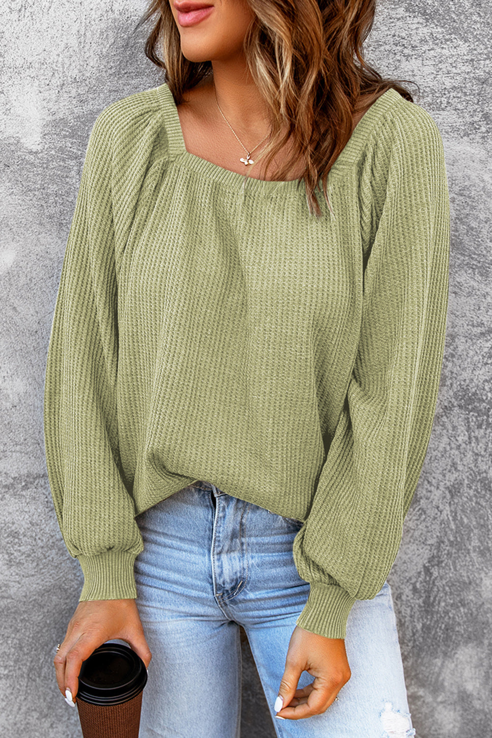 Square Neck Waffle-Knit Top – Trendsi | ClozArt