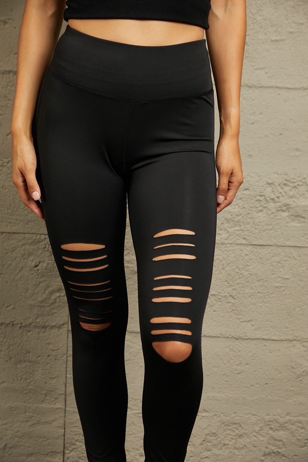 Wide Waistband Distressed Slim Fit Leggings – Trendsi | ClozArt