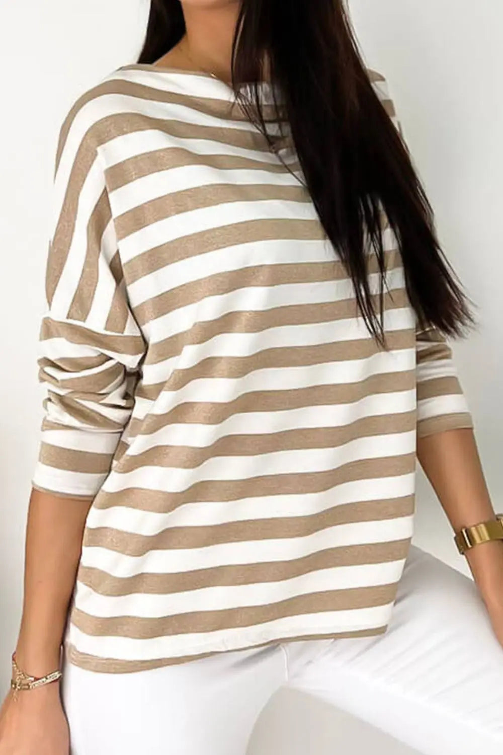 Striped Round Neck Long Sleeve Blouse – Trendsi | ClozArt
