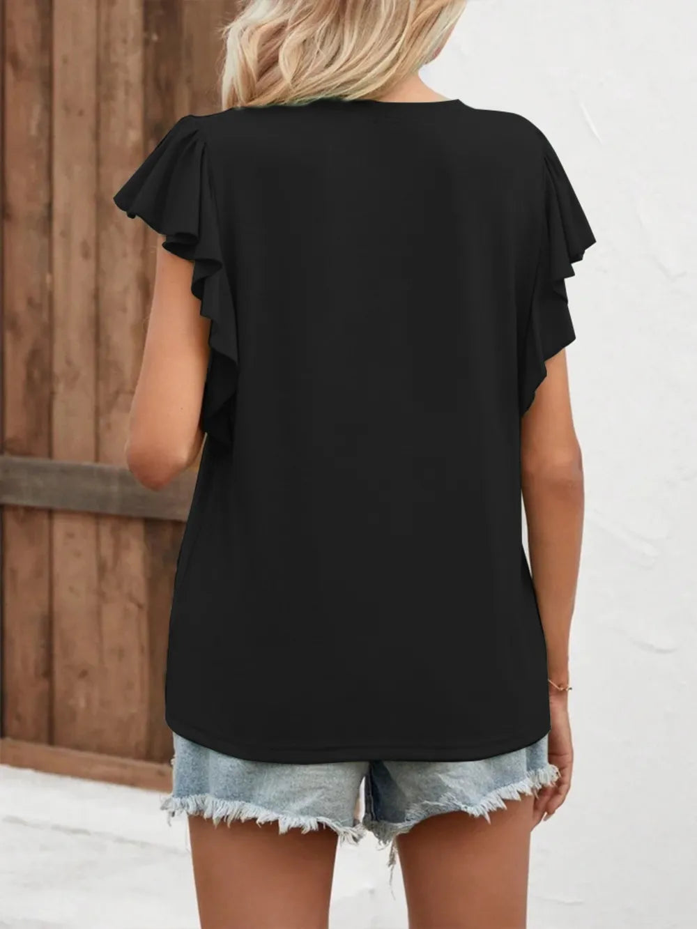 Notched Cap Sleeve T-Shirt – Trendsi | ClozArt