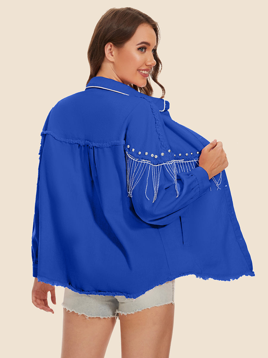 Raw Hem Fringe Detail Denim Jacket – Trendsi | ClozArt