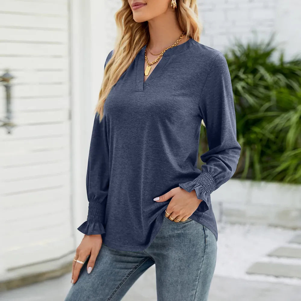 Full Size Notched Long Sleeve T-Shirt – Trendsi | ClozArt
