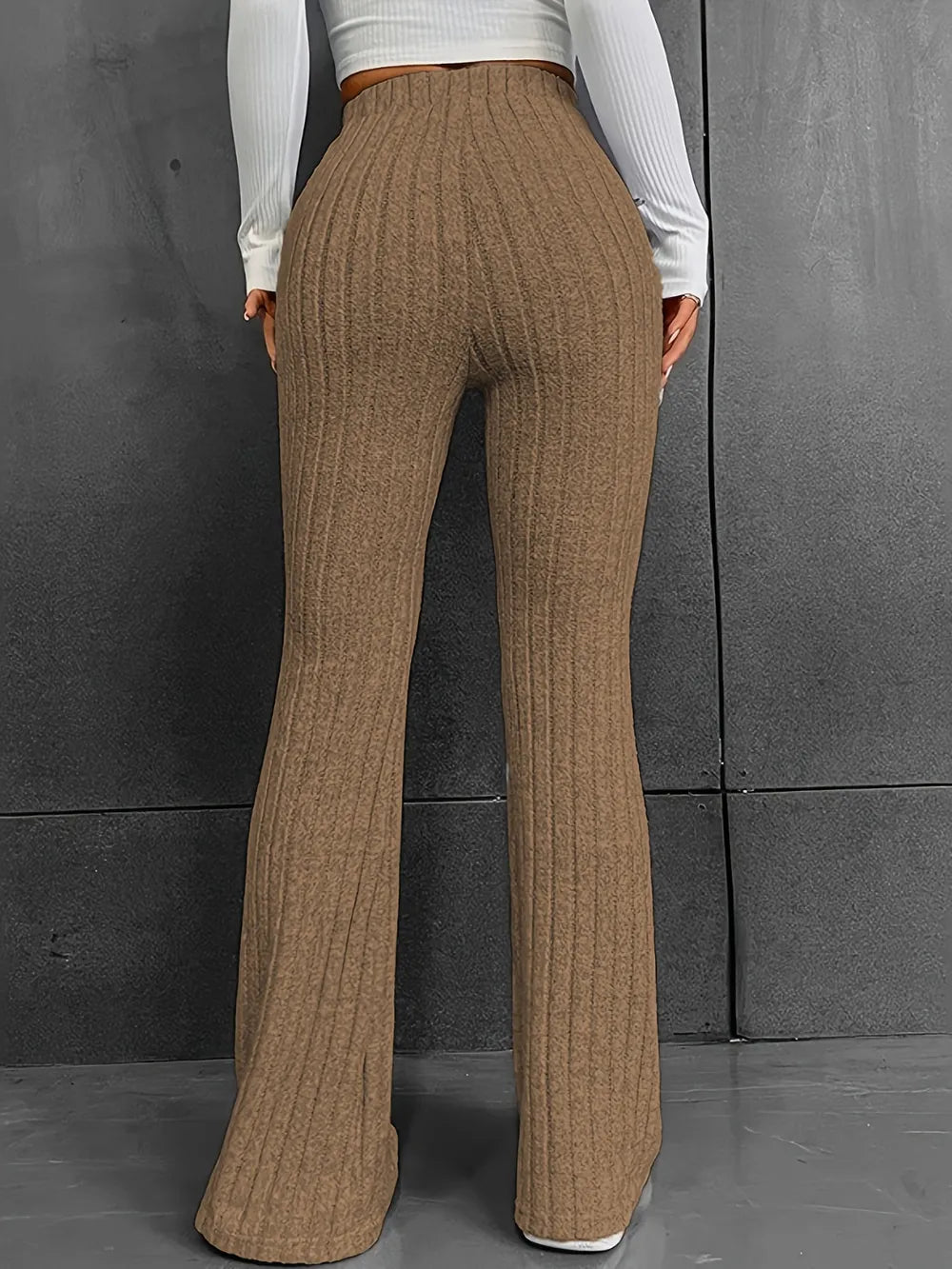 Ribbed High Waist Bootcut Pants – Trendsi | ClozArt