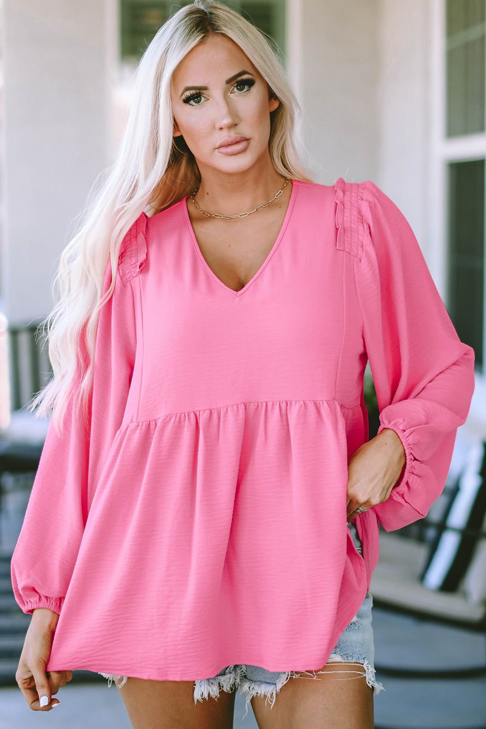 V-Neck Babydoll Top – Trendsi | ClozArt