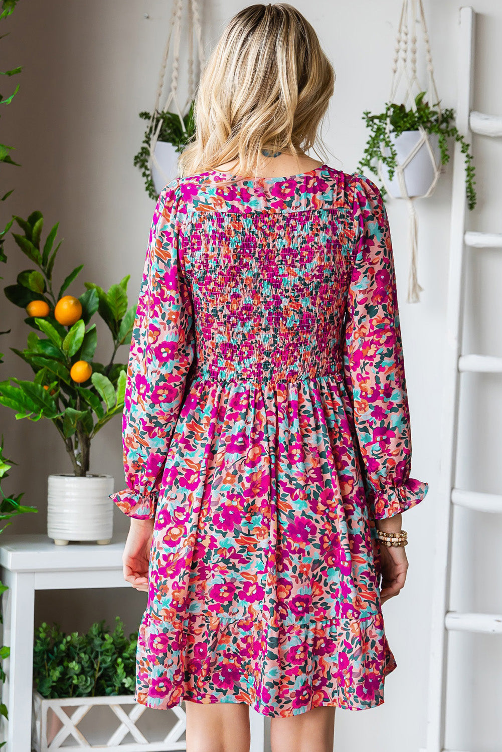 Floral Smocked V-Neck Flounce Sleeve Dress – Trendsi | ClozArt