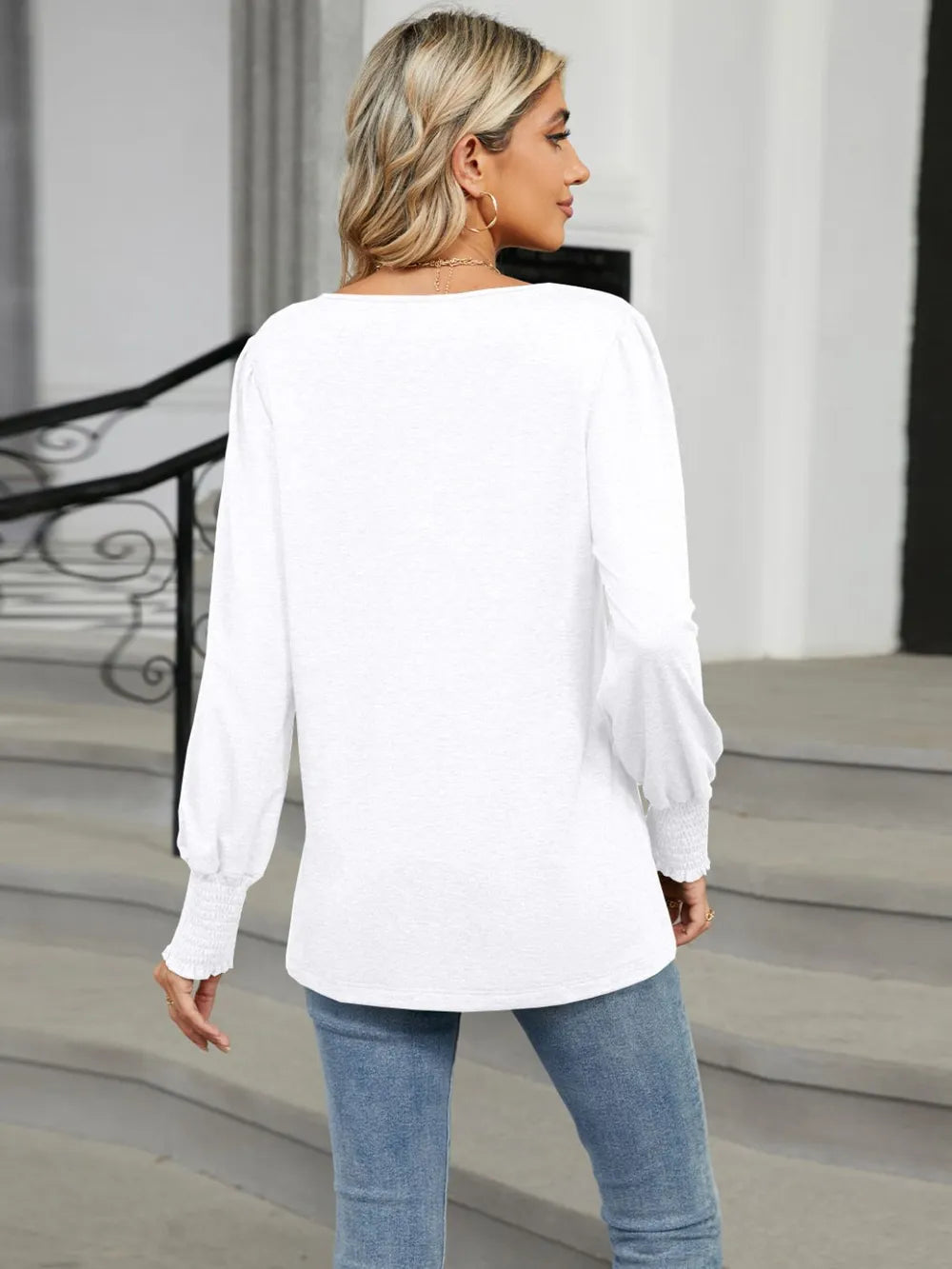 V-Neck Lantern Sleeve T-Shirt – Trendsi | ClozArt