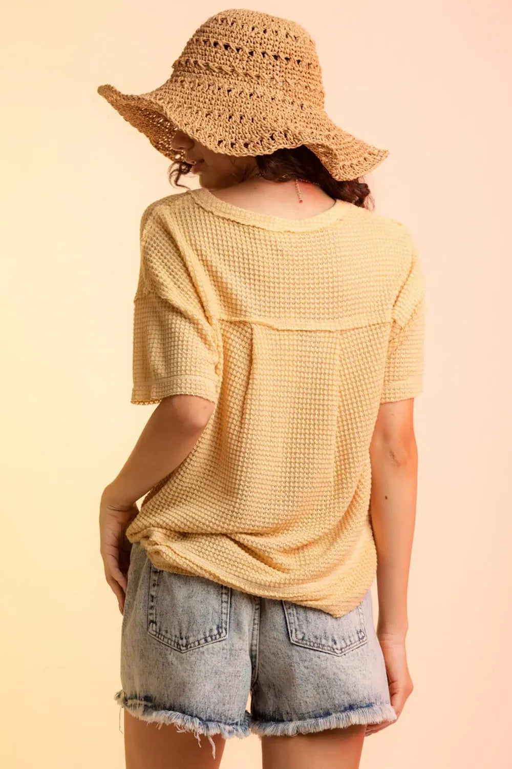 Waffle-Knit Notched Half Sleeve T-Shirt – Trendsi | ClozArt