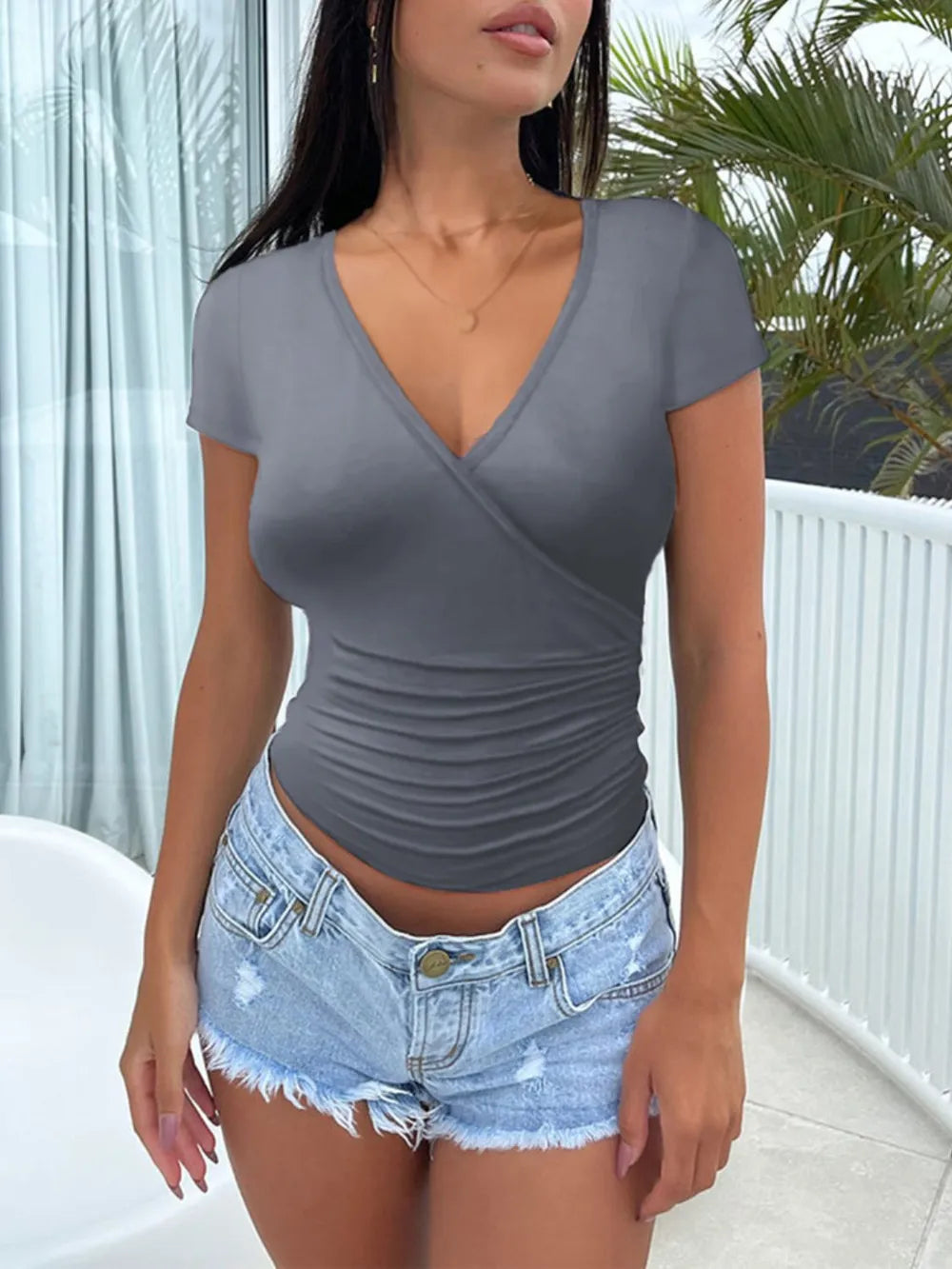 Devine Surplice Short Sleeve T-Shirt – Trendsi | ClozArt