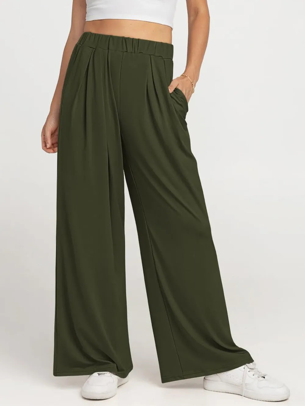 Elastic Waist Wide Leg Pants – Trendsi | ClozArt