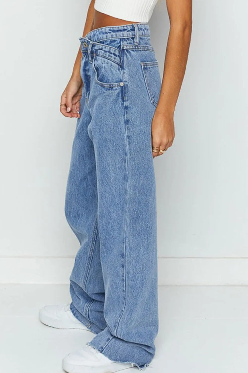 Mid Rise Asymmetrical Waist Wide Leg Jeans – Trendsi | ClozArt