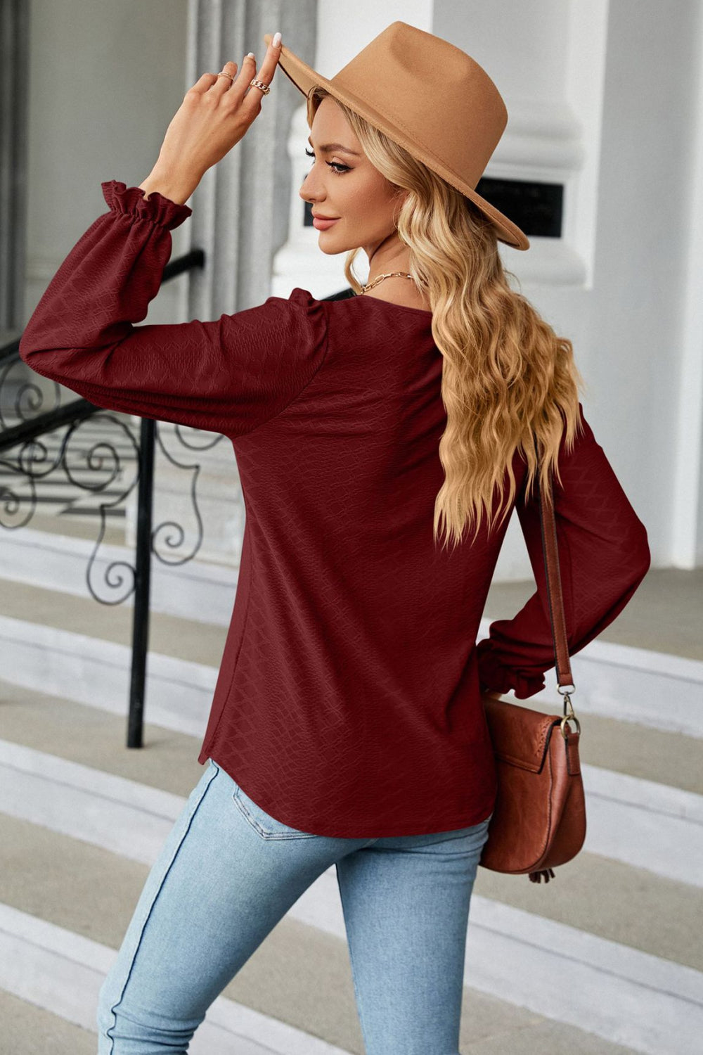 Round Neck Flounce Sleeve Blouse – Trendsi | ClozArt