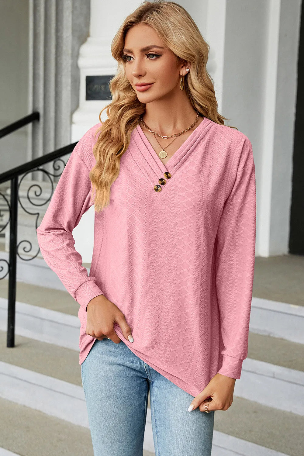 V-Neck Long Sleeve T-Shirt – Trendsi | ClozArt