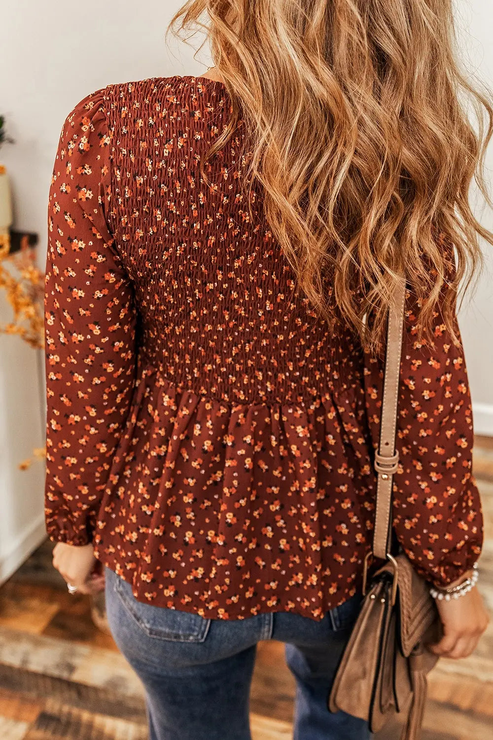Floral Smocked Ruffle Hem Long Sleeve Blouse – Trendsi | ClozArt