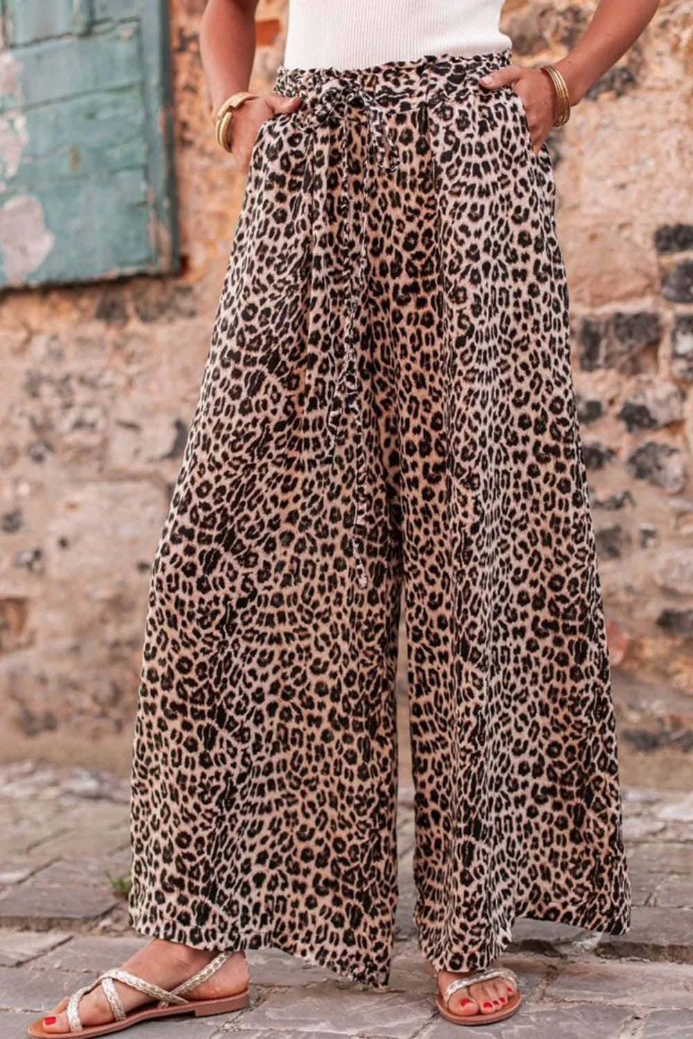 Leopard Drawstring Wide Leg Pants – Trendsi | ClozArt