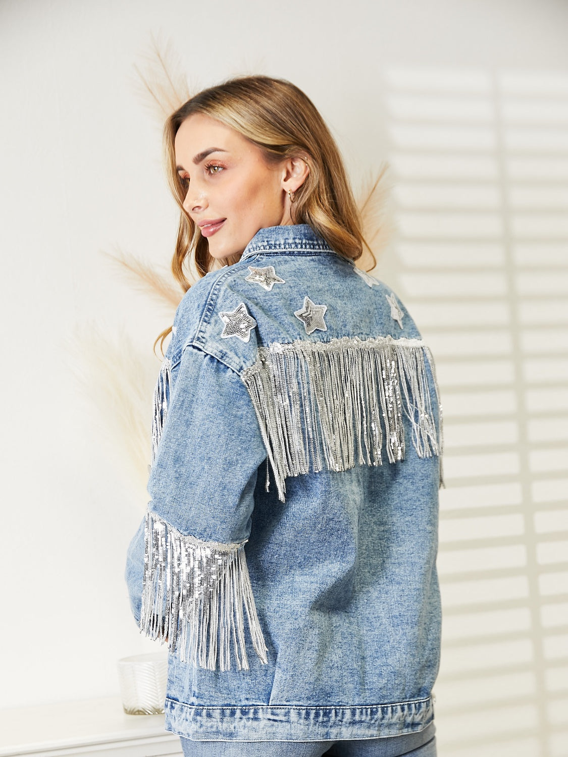 Fringe Detail Long Sleeve Denim Jacket – Trendsi | ClozArt