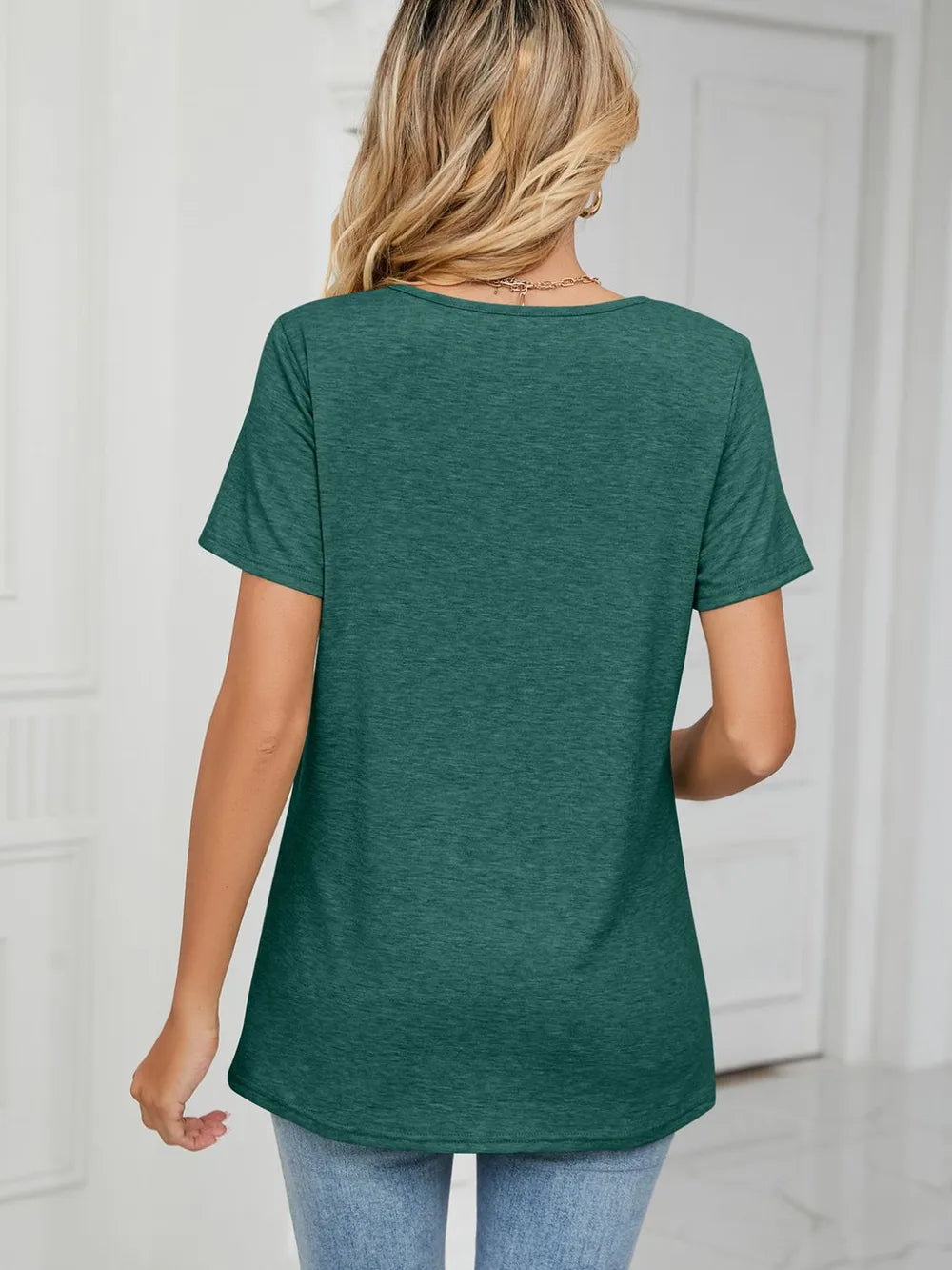 Ruched V-Neck Short Sleeve T-Shirt – Trendsi | ClozArt