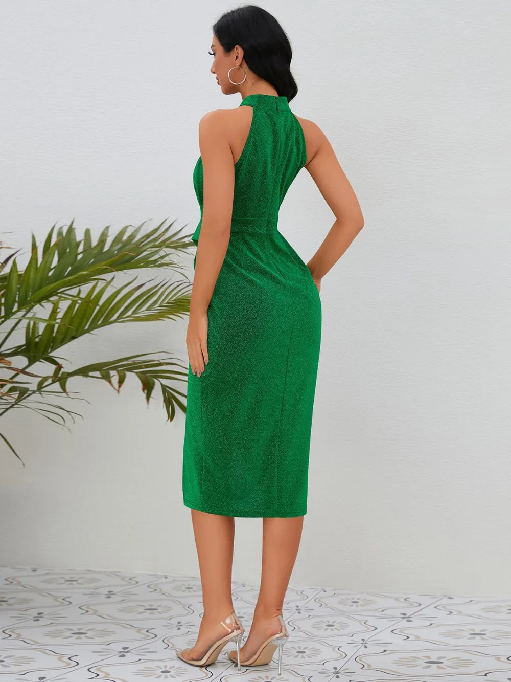 Slit Ruched Mock Neck Sleeveless Dress – Trendsi | ClozArt