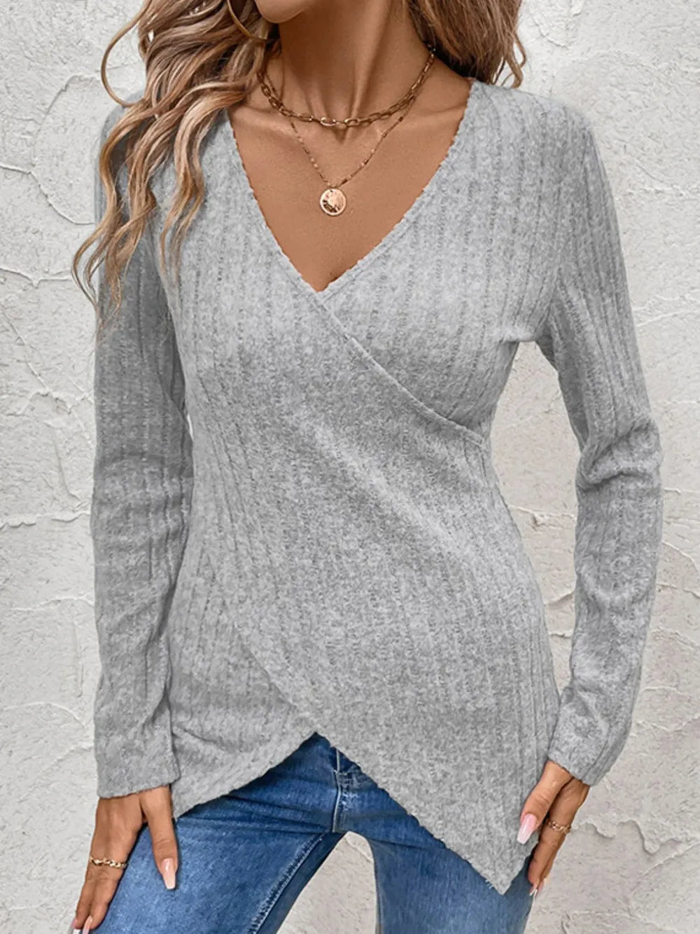Perfee Surplice Long Sleeve T-Shirt – Trendsi | ClozArt