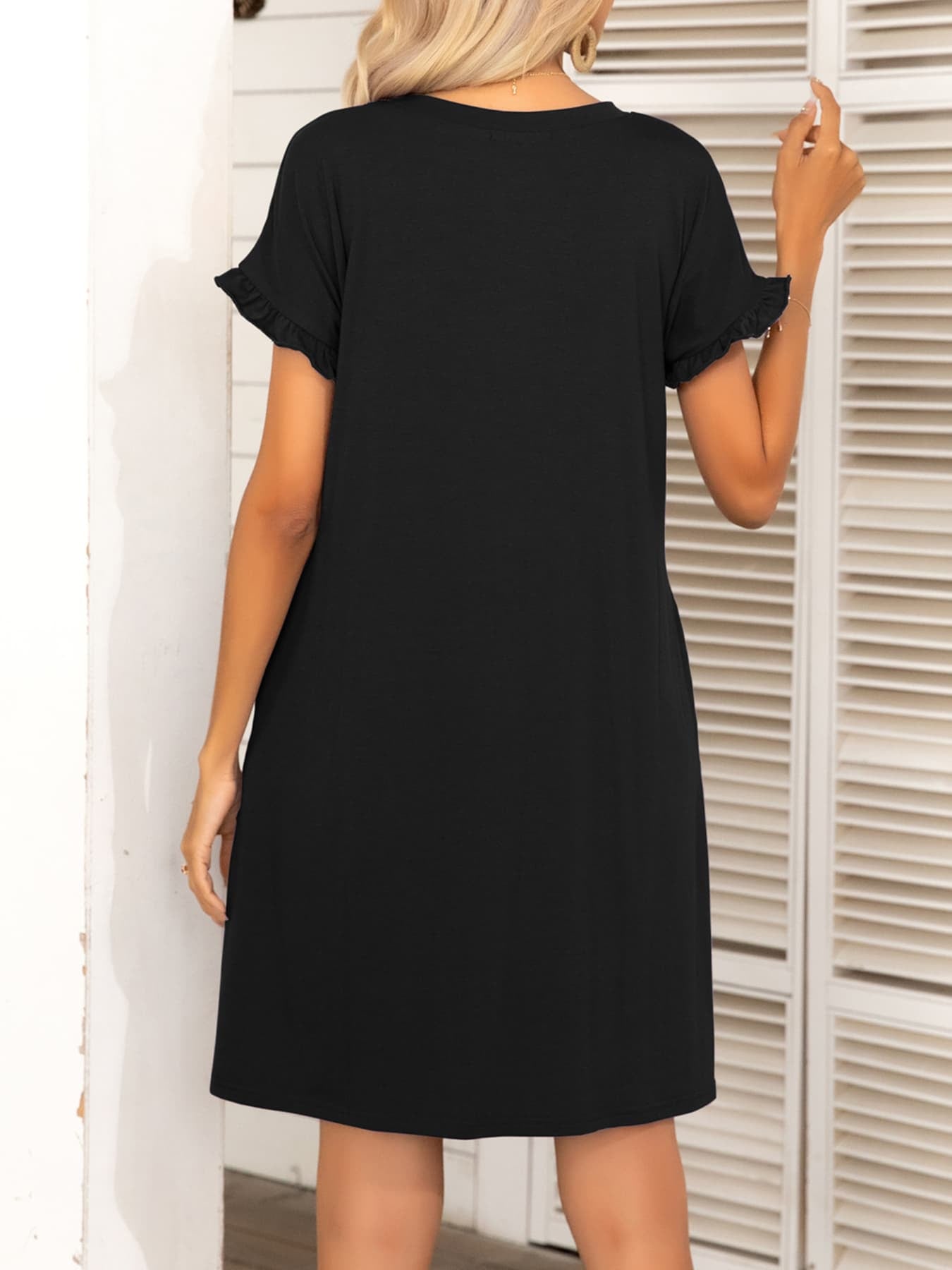 Round Neck Flounce Sleeve Dress with Pockets – Trendsi | ClozArt