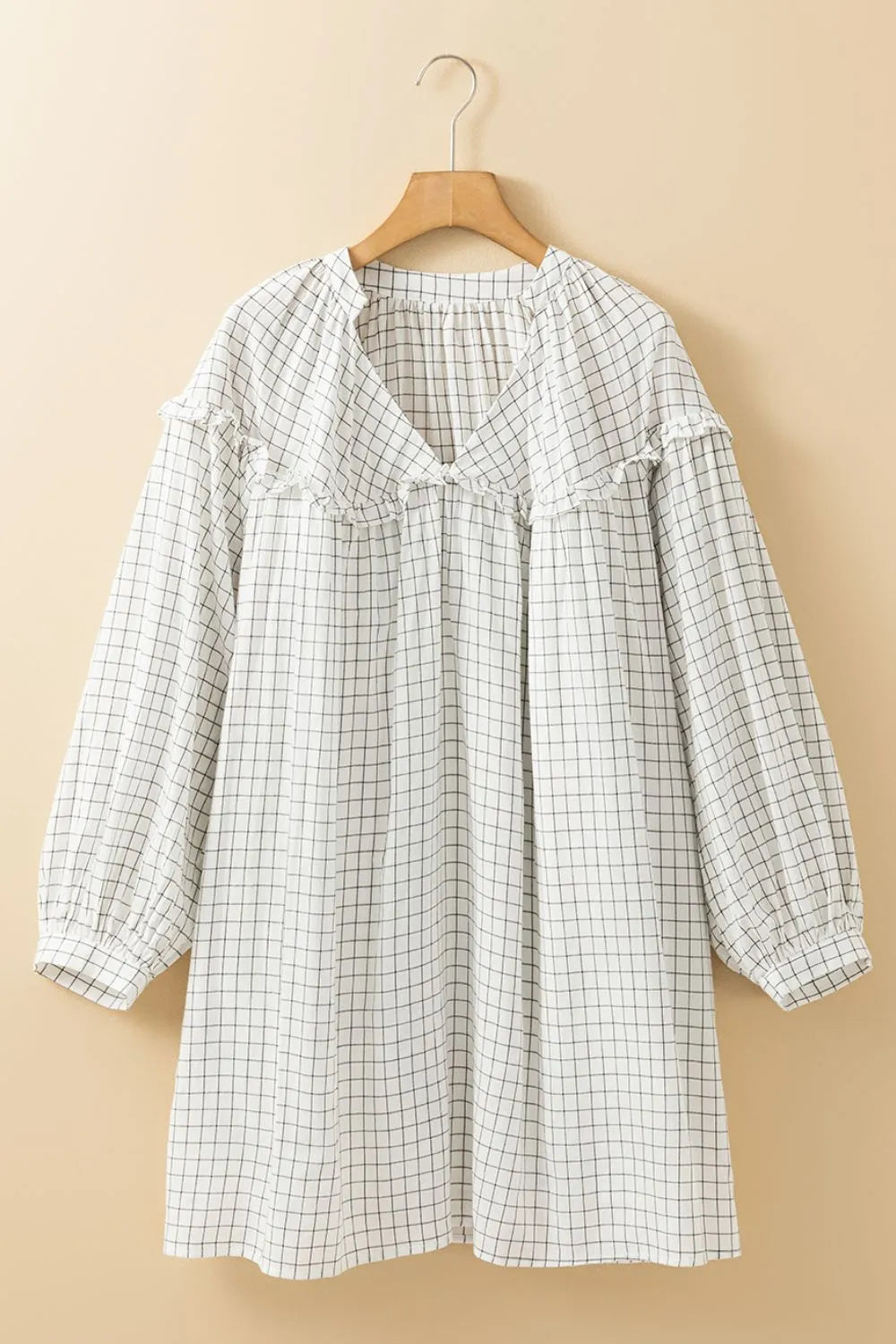 Frill Plaid Notched Balloon Sleeve Mini Dress – Trendsi | ClozArt
