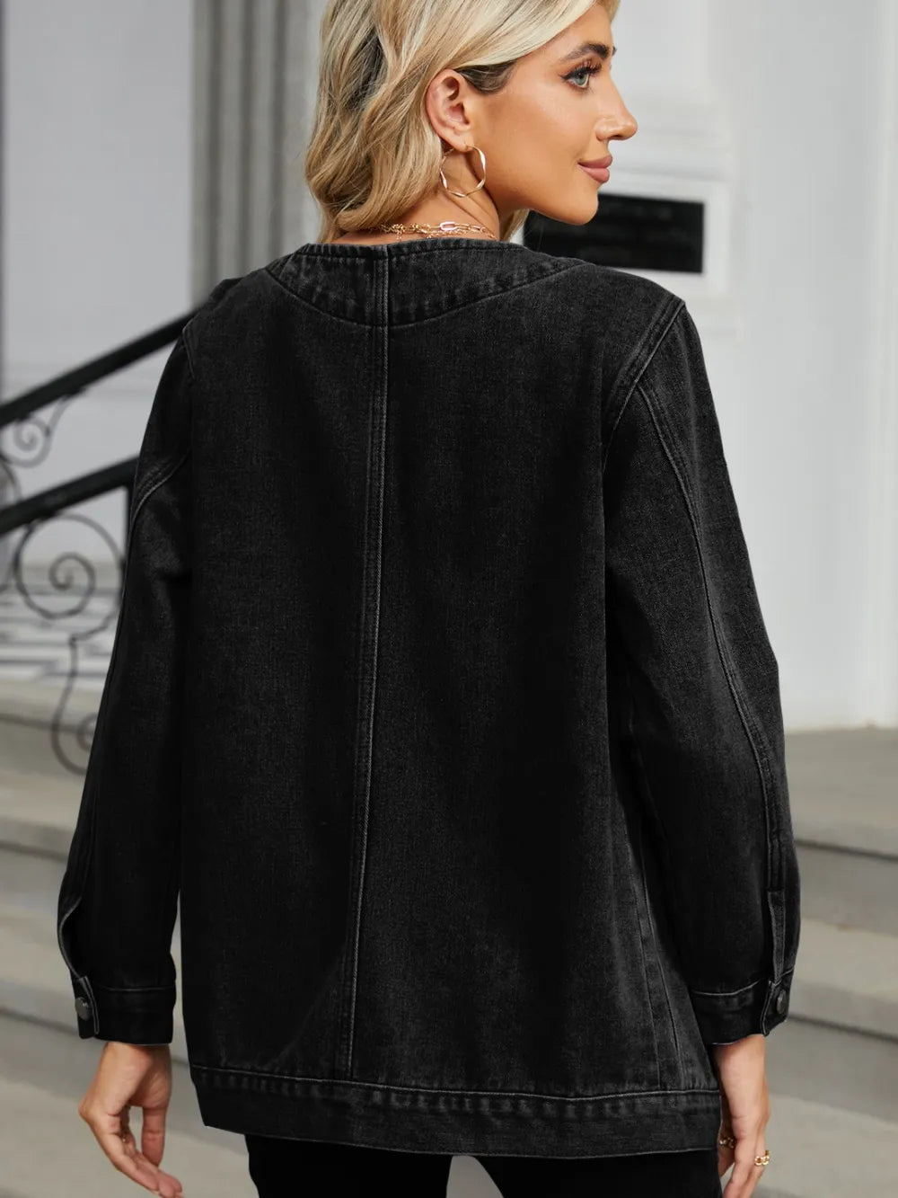Pocketed V-Neck Button Up Denim Jacket – Trendsi | ClozArt