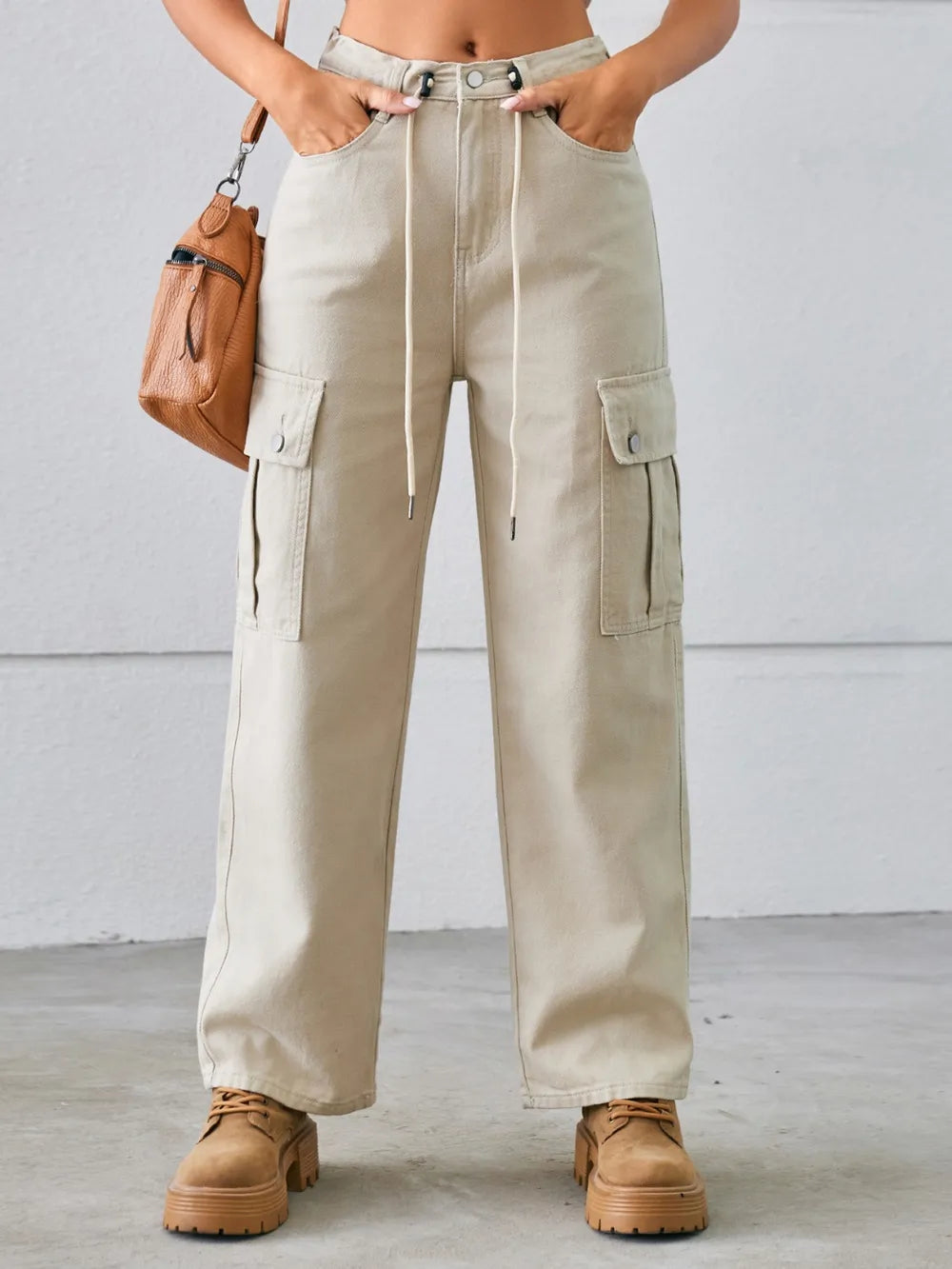 Drawstring Mid-Rise Waist Straight Cargo Jeans – Trendsi | ClozArt