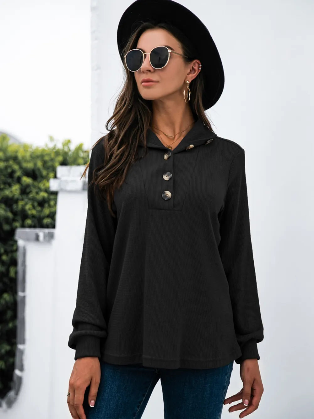 Half Button Long Sleeve T-Shirt – Trendsi | ClozArt