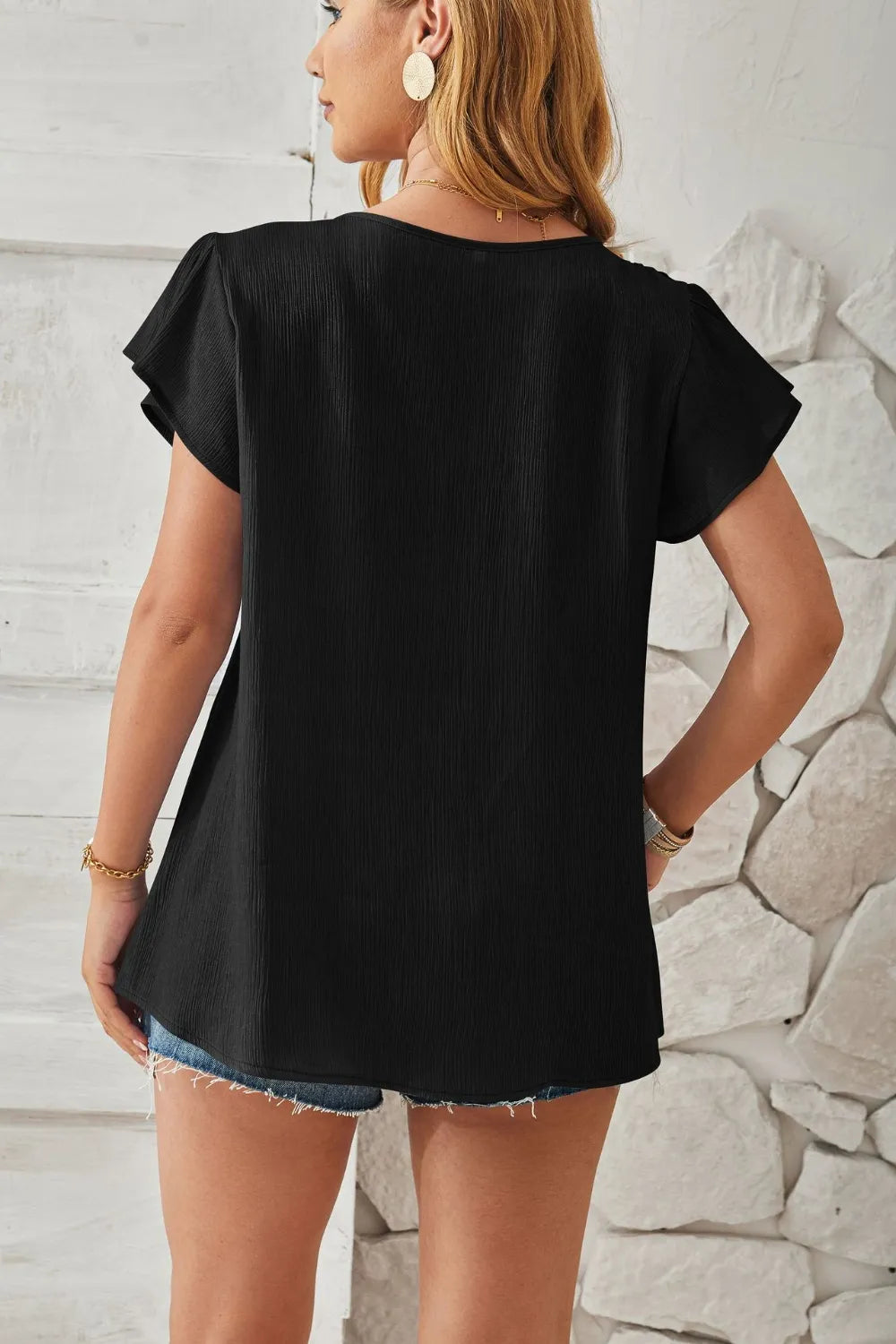 V-Neck Flutter Sleeve T-Shirt – Trendsi | ClozArt