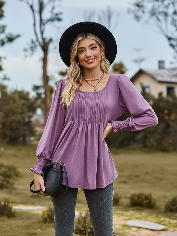 Puff Sleeve Pleated Blouse – Trendsi | ClozArt