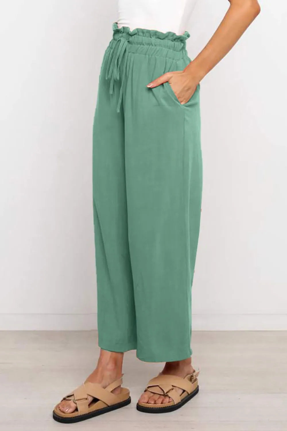 Drawstring Paperbag Waist Wide Leg Pants – Trendsi | ClozArt