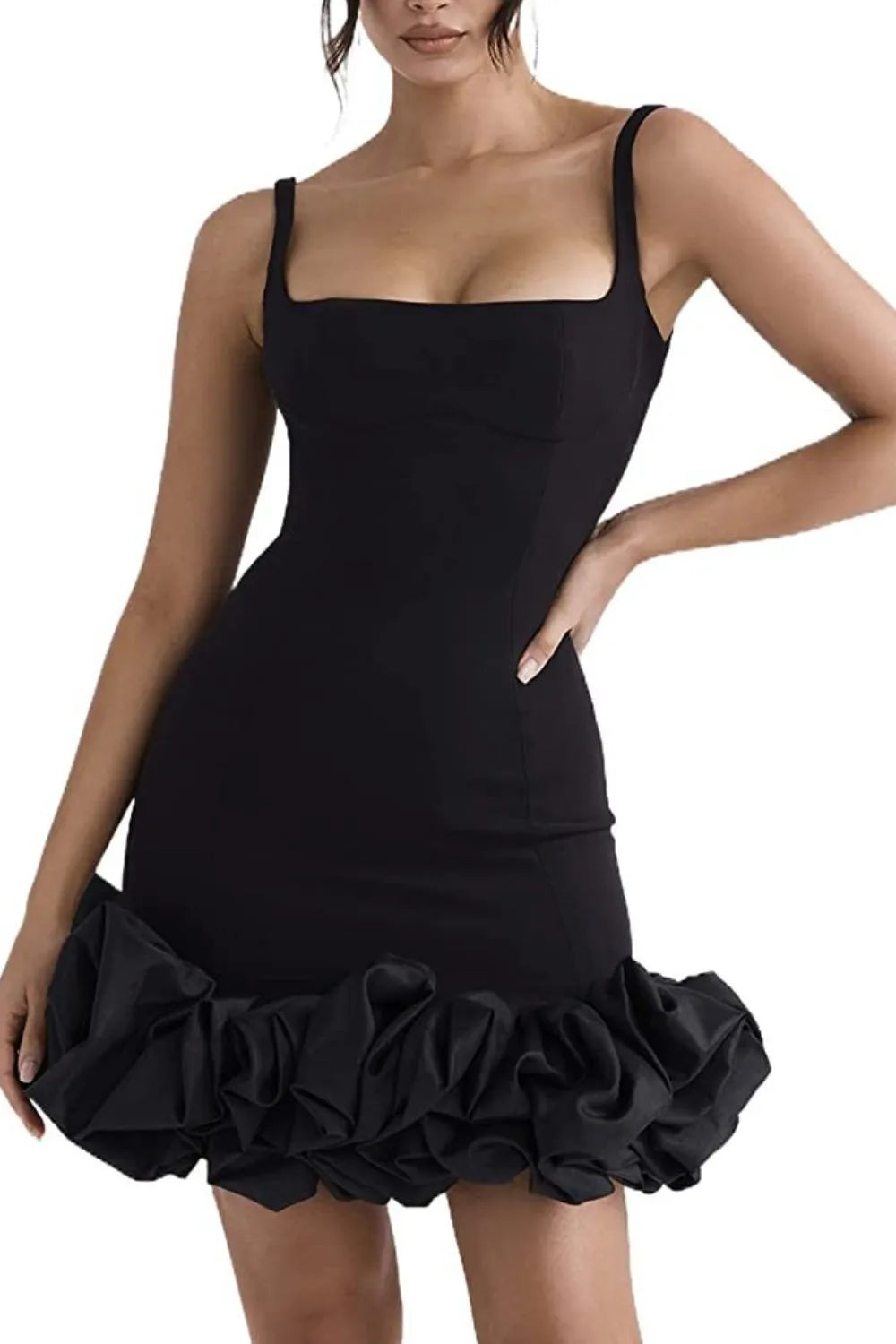 Ruched Square Neck Sleeve Mini Dress – Trendsi | ClozArt