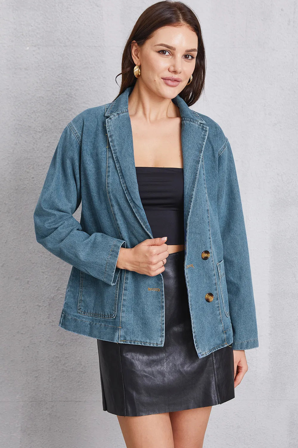 Pocketed Button Up Denim Jacket – Trendsi | ClozArt
