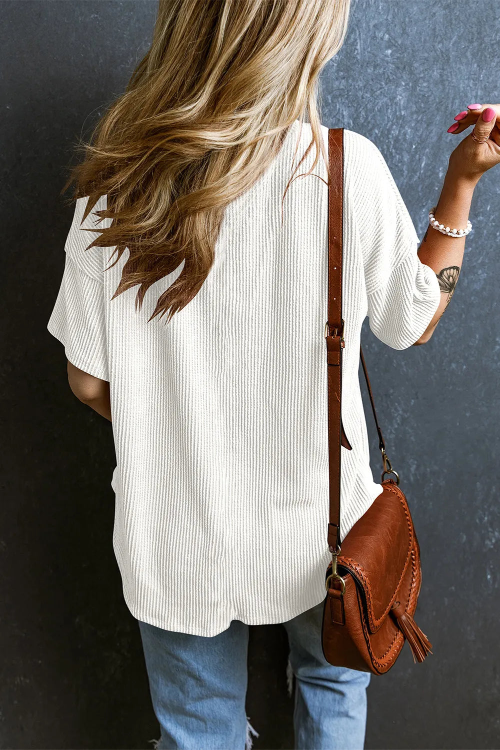 Textured V-Neck Dropped Shoulder T-Shirt – Trendsi | ClozArt