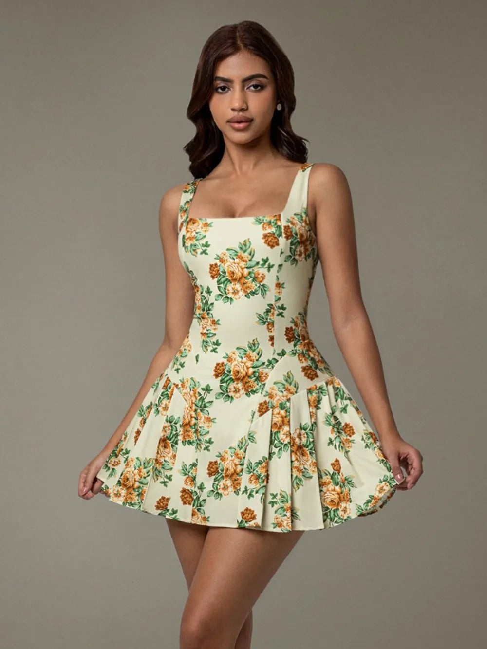 Floral Sleeveless Mini Pleated Dress – Trendsi | ClozArt